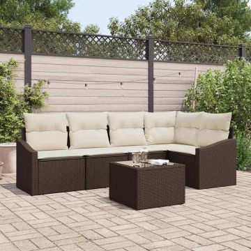 Set Divano da Giardino 6 pz Marrone e Crema polyrattan