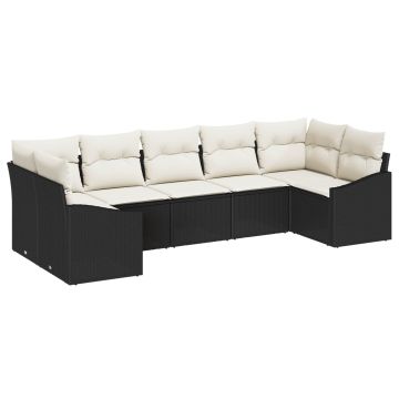 Set Divano da Giardino 7 pz Nero e Crema polyrattan