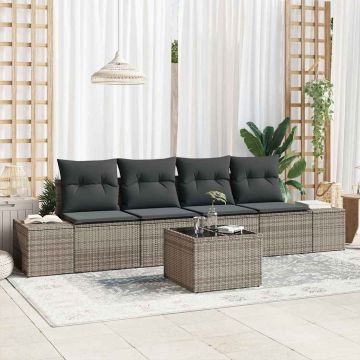 Set Divano da Giardino 5 pz Grigio polyrattan