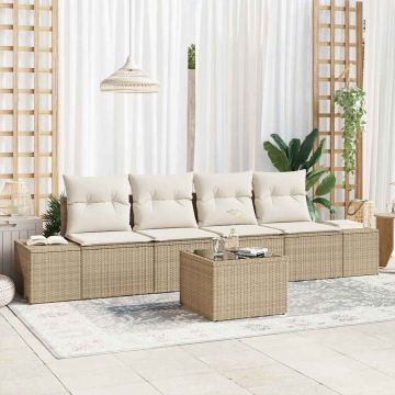 Set Divano da Giardino 5 pz Beige e Crema polyrattan
