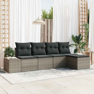 Set Divano da Giardino 5 pz Grigio polyrattan