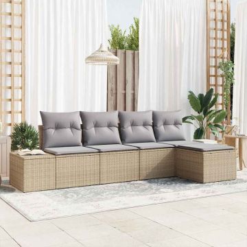 Set Divano da Giardino 5 pz Beige e Grigio Chiaro polyrattan
