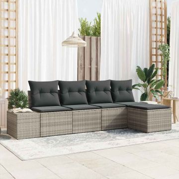 Set Divano da Giardino 5 pz Grigio chiaro polyrattan