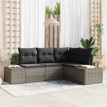 Set Divano da Giardino 4 pz Grigio polyrattan