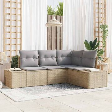 Set Divano da Giardino 4 pz Beige e Grigio Chiaro polyrattan