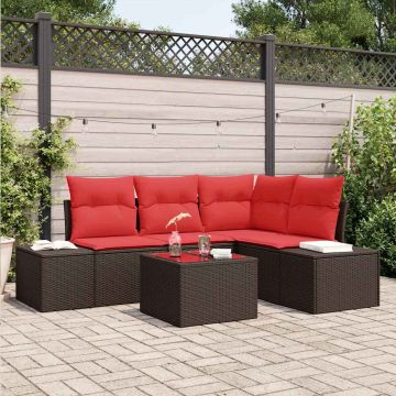 Set Divano da Giardino Marrone e Rosso polyrattan