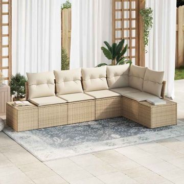 Set Divano da Giardino 5 pz Beige e Crema polyrattan
