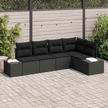 Set Divano da Giardino 5 pz Nero polyrattan