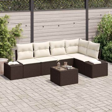 Set Divano da Giardino Marrone e Crema polyrattan