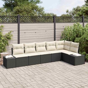 Set Divano da Giardino 6 pz Nero e Crema polyrattan
