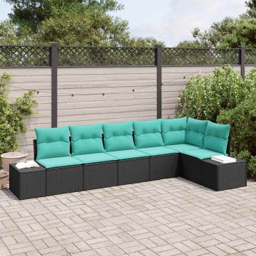 Set Divano da Giardino 6 pz Nero e Turchese polyrattan