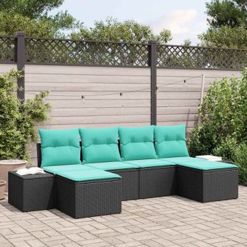 Set Divano da Giardino 4 pz Nero e Turchese polyrattan