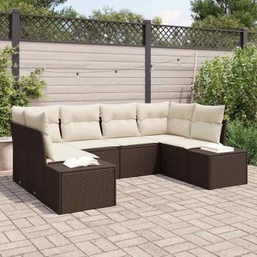 Set Divano da Giardino 6 pz 6-Numero di posti Marrone e Crema