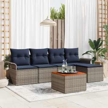 Set Divano da Giardino 6 pz Grigio e Blu Navy polyrattan