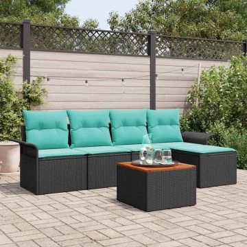 Set Divano da Giardino 6 pz Nero e Turchese polyrattan