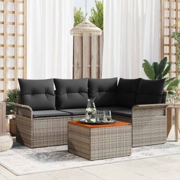 Set Divano da Giardino 5 pz 4-Numero di posti Grigio polyrattan