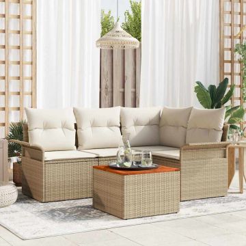 Set Divano da Giardino 5 pz 4-Numero di posti Beige e Crema