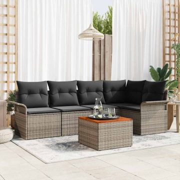 Set Divano da Giardino 6 pz 5-Numero di posti Grigio polyrattan