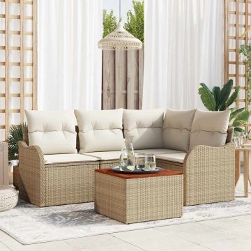 Set Divano da Giardino 5 pz Beige e Crema polyrattan
