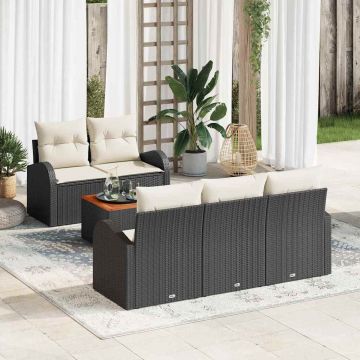 Set Divano da Giardino 6 pz Nero e Crema polyrattan