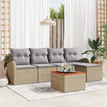 Set Divano da Giardino 6 pz Beige e Grigio Chiaro polyrattan