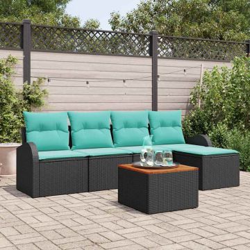 Set Divano da Giardino 6 pz Nero e Turchese polyrattan
