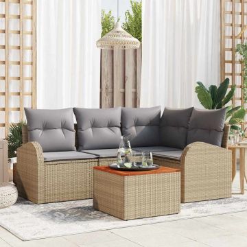 Set Divano da Giardino 5 pz Beige e Grigio Chiaro polyrattan