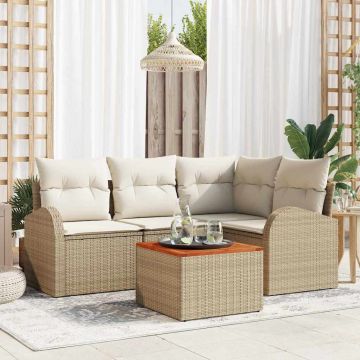 Set Divano da Giardino 5 pz Beige e Crema polyrattan