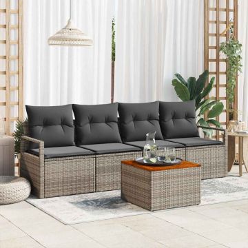 Set Divano da Giardino 5 pz Grigio polyrattan