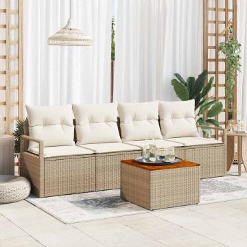 Set Divano da Giardino 5 pz Beige e Crema polyrattan