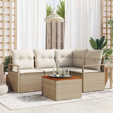 Set Divano da Giardino 5 pz Beige e Crema polyrattan