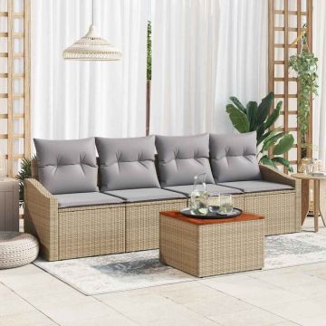 Set Divano da Giardino 5 pz Beige e Grigio Chiaro polyrattan
