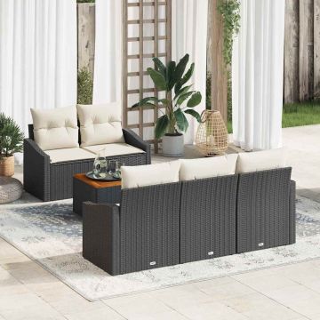 Set Divano da Giardino 6 pz Nero e Crema polyrattan