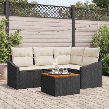 Set Divano da Giardino 5 pz Nero e Crema polyrattan
