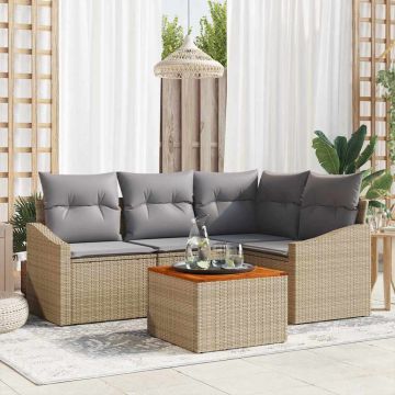 Set Divano da Giardino 5 pz Beige e Grigio Chiaro polyrattan