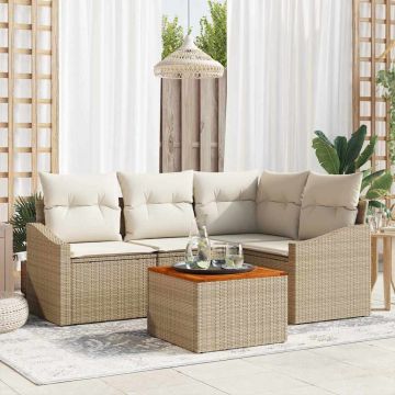 Set Divano da Giardino 5 pz Beige e Crema polyrattan