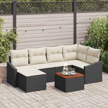 Set Divano da Giardino 7 pz Nero e Crema polyrattan