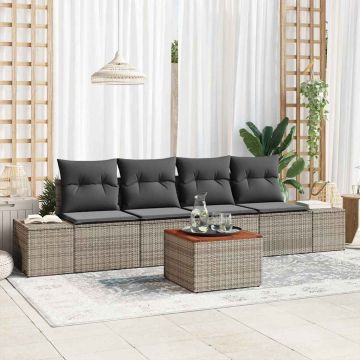 Set Divano da Giardino 5 pz Grigio polyrattan
