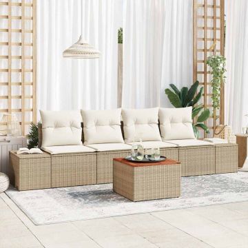 Set Divano da Giardino 5 pz Beige e Crema polyrattan