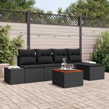 Set Divano da Giardino 6 pz Nero polyrattan