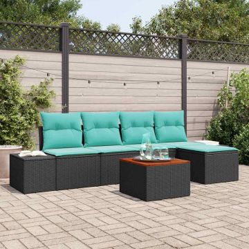 Set Divano da Giardino 6 pz Nero e Turchese polyrattan