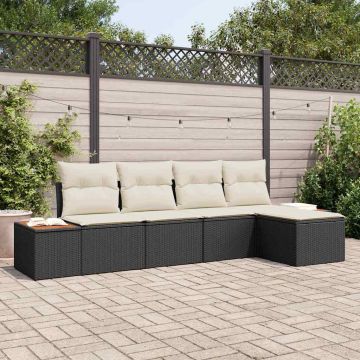 Set Divano da Giardino 6 pz 5-Numero di posti Nero e Crema