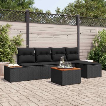 Set Divano da Giardino 6 pz 5-Numero di posti Nero Polyrattan