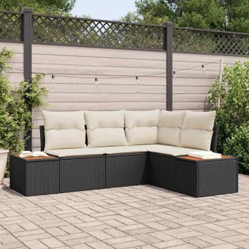 Set Divano da Giardino 4 pz 4-Numero di posti Nero e Crema