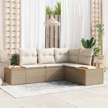 Set Divano da Giardino 4 pz 4-Numero di posti Beige e Crema