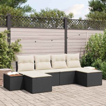 Set Divano da Giardino 6 pz Nero e Crema