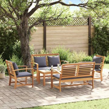 Set Divano da Giardino 5 pz Naturale Legno di teak solido