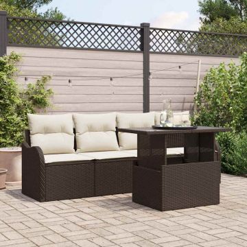 Set Divano da Giardino 5 pz 4-Numero di posti Marrone