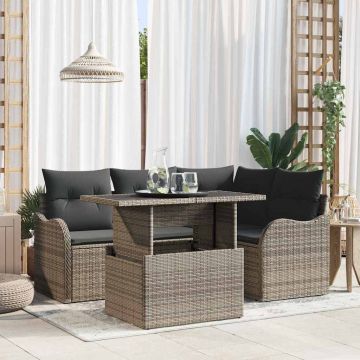 Set Divano da Giardino 5 pz Grigio Rattan in Polipropilene