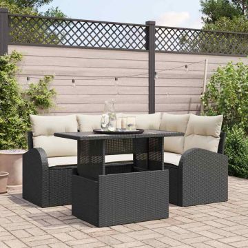 Set Divano da Giardino 5 pz 4-Numero di posti Nero Poly Rattan
